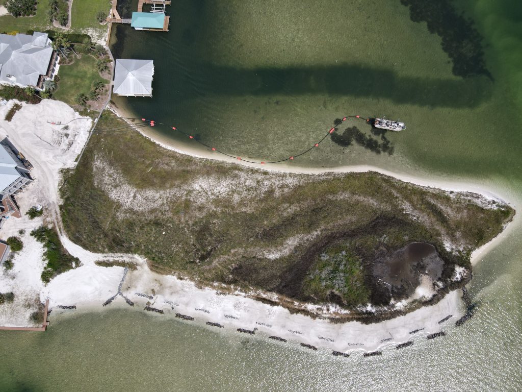 Drone picture of dredge and beach restoration